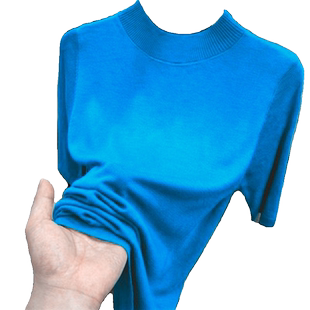 大码打底衫女春秋冬季内搭半高领毛衣女中袖上衣软糯五分袖针织衫