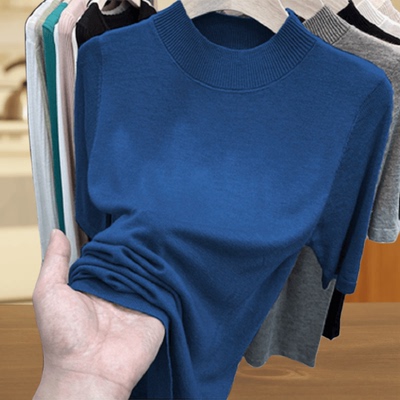 大码女装针织五分袖上衣修身内搭