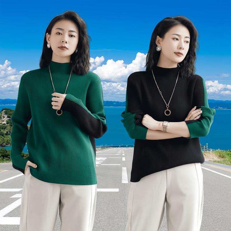 半高领长袖针织衫女毛衣时尚上衣