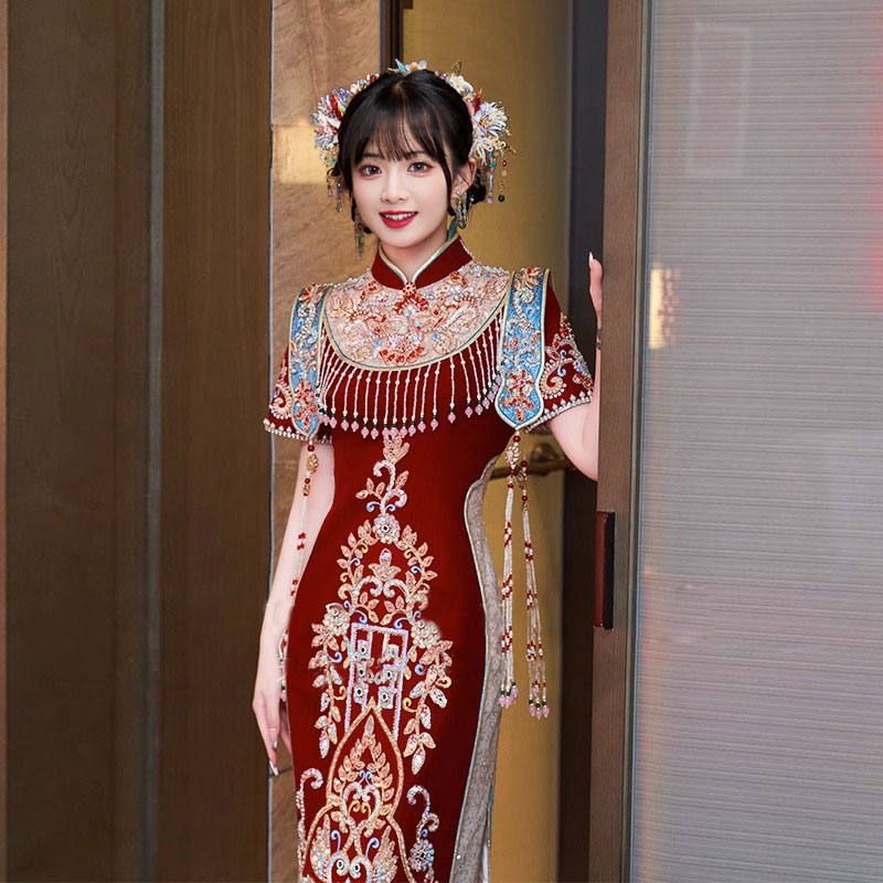 禾迹高级结婚旗袍红色旗袍