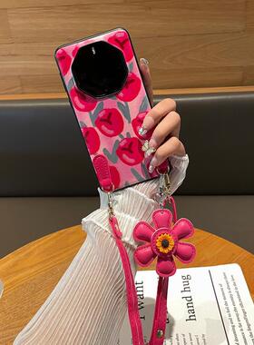 原装正品红色郁金香斜挎挂绳适用华为Mate60Pro非凡大师手机壳新款50RS保时捷40防摔30皮质X5折叠屏X3典藏版X