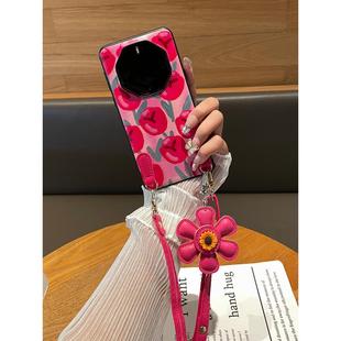 原装 正品 红色郁金香斜挎挂绳适用华为Mate60Pro非凡大师手机壳新款 50RS保时捷40防摔30皮质X5折叠屏X3典藏版