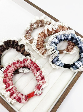 【2条装】新款学校风格子小肠圈简约褶皱发圈扎马尾头橡皮筋头绳