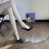 单鞋 女细跟黑色方头性感漆皮御姐气质包头凉鞋 高跟鞋 2026春夏新款