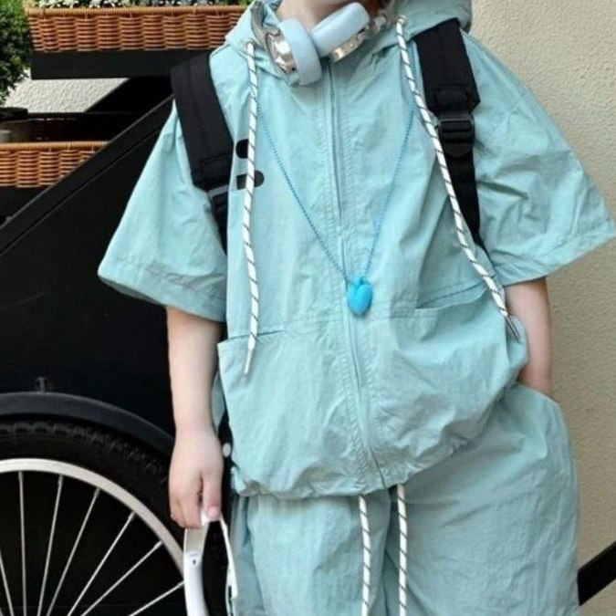 糖果色系韩版套装~夏季儿童休闲防晒套装2026新款男宝宝工装两件