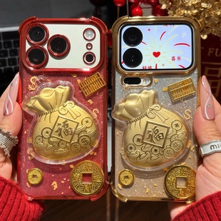 新年金箔福袋电镀适用苹果17Promax手机壳新款简约iPhone15/16透明硅胶防摔带手链苹果14/13/12/11保护套女款
