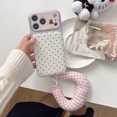 小香风爱心手腕挂绳苹果防摔壳