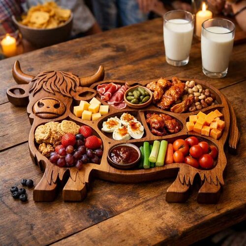 亚马逊新 Highland Cow Wooden Charcuterie Board高地牛熟食托盘