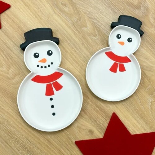跨境新款Christmas snowman decorative serving tray 3d雪人托盘
