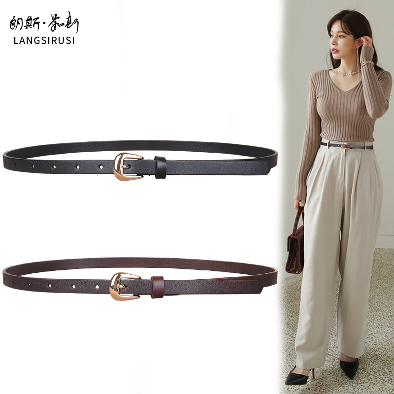 女士小皮带头层牛皮真皮2025新款配牛仔裤夏季装配短裤腰带女黑色