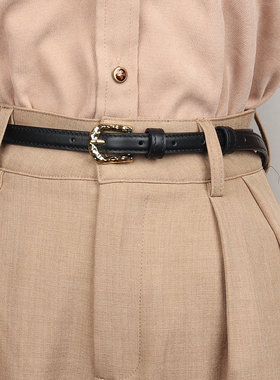 2025新款小皮带女细真皮黑色复古圆扣头层牛皮腰带百搭多用配衣服