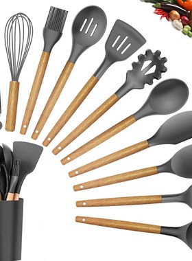 极速Best dSilicone Cooking Utensil Set Wooden Handle Spatula