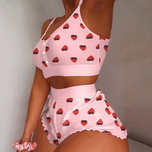 Print 39;s Pieces 速发Women& Frill Strawberry Kawaii Hem