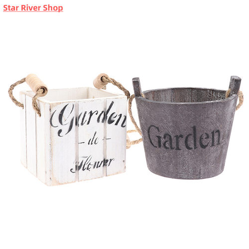 极速1PC Vintage Retro Wooden BarreEl Planter Vintage Flower