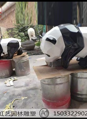 极速玻璃钢抽象大熊猫几何多面景观创H意动物雕塑公园小区景观装