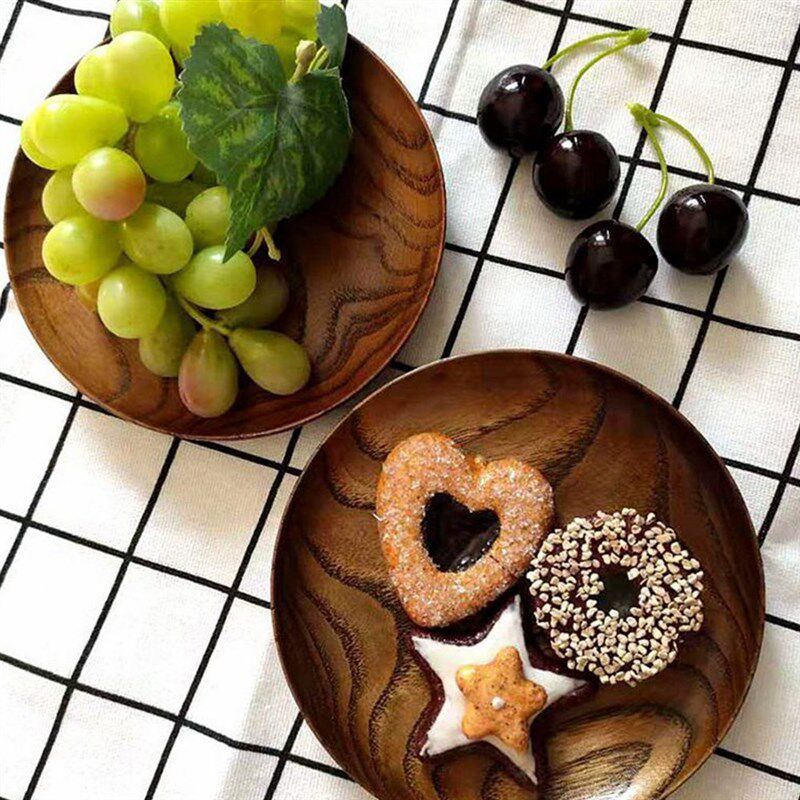 极速Roucnd Wooden Plate Set Natural Acacia Wood Dish Plates