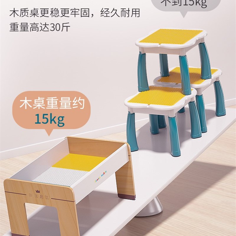 极速儿童多功能实木积p木桌兼容某高大小颗粒游戏桌拼装益智宝宝