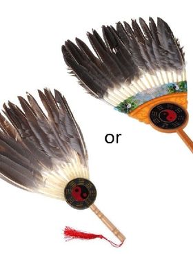 极速Ancient Chinese Zhuge Liang BlackH Feather Hand Fan Bamb