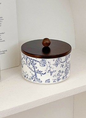 极速法式复古花卉带盖陶瓷摆件香薰蜡烛首饰收R纳盒密封储物罐拍