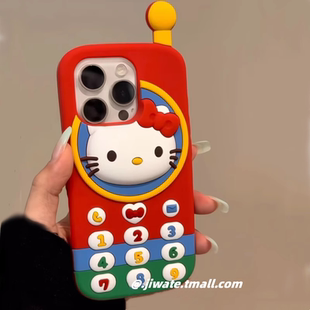 日韩红色KT猫小灵通适用苹果17promax手机壳iphone16新款15立体大哥大14可爱硅胶软壳13pro卡通12p女款11全包