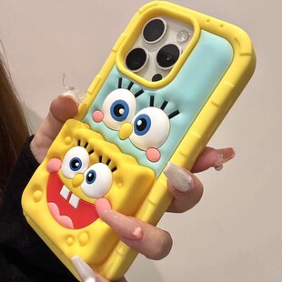 卡通立体派大星海绵宝宝支架适用苹果16promax手机壳iphone15可爱14pro新款13pro防摔女款16软壳12硅胶11全包