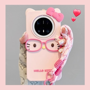 立体可爱戴眼镜粉KT猫适用荣耀300手机壳荣耀x70硅胶x60i软套200防摔x50gt女款 x40i卡通x30全包100畅玩50日韩