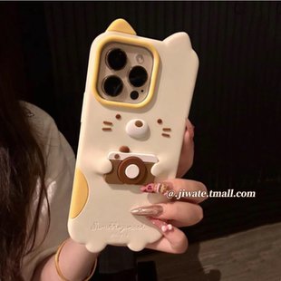 卡通角落生物猫咪相机适用苹果17promax手机壳iPhone16可爱15pro新款14立体17p硅胶13软壳12全包11防摔xs女款