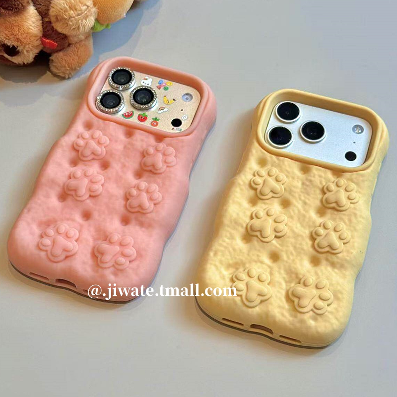 卡通立体泡芙饼干小猫爪适用苹果17promax手机壳iPhone18pro情侣新款15小熊14硅胶13软壳17全包15p防摔16女款