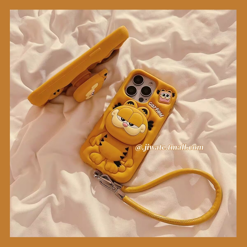 卡通立体加菲猫支架软硅胶手机壳