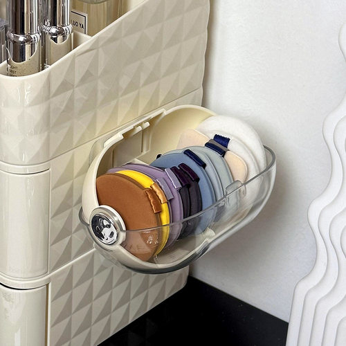 粉扑收纳盒带盖防尘旋转