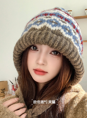欧倍雅复古一帽两用包包毛线帽