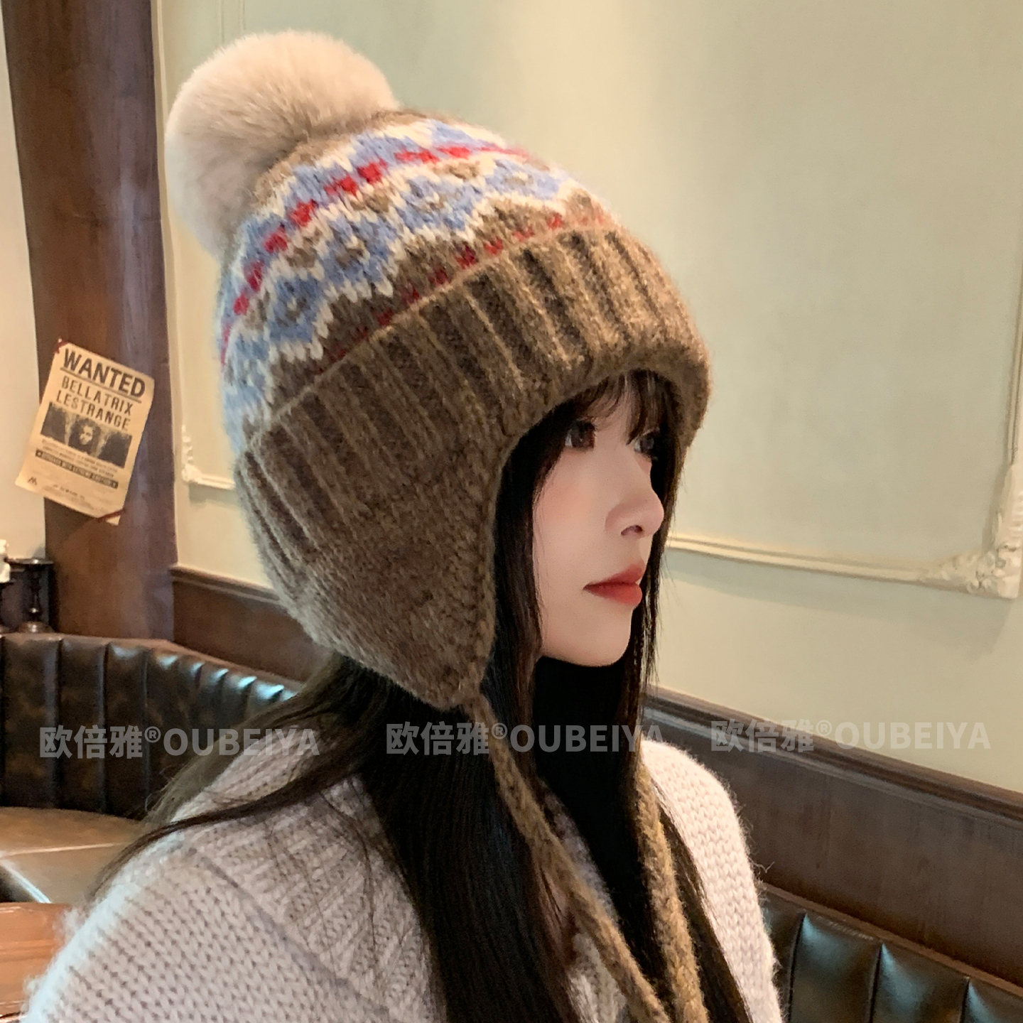 费尔岛风复古毛线帽子女秋冬百搭保暖可爱针织帽显脸小耳罩套头帽