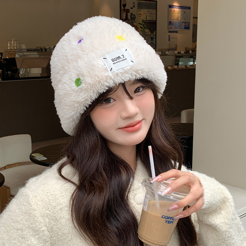欧倍雅白鹿同款毛绒毛线套头帽