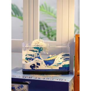 哲高积木鱼缸玛丽号迷你小颗粒DIY拼装创意家居玩具摆件