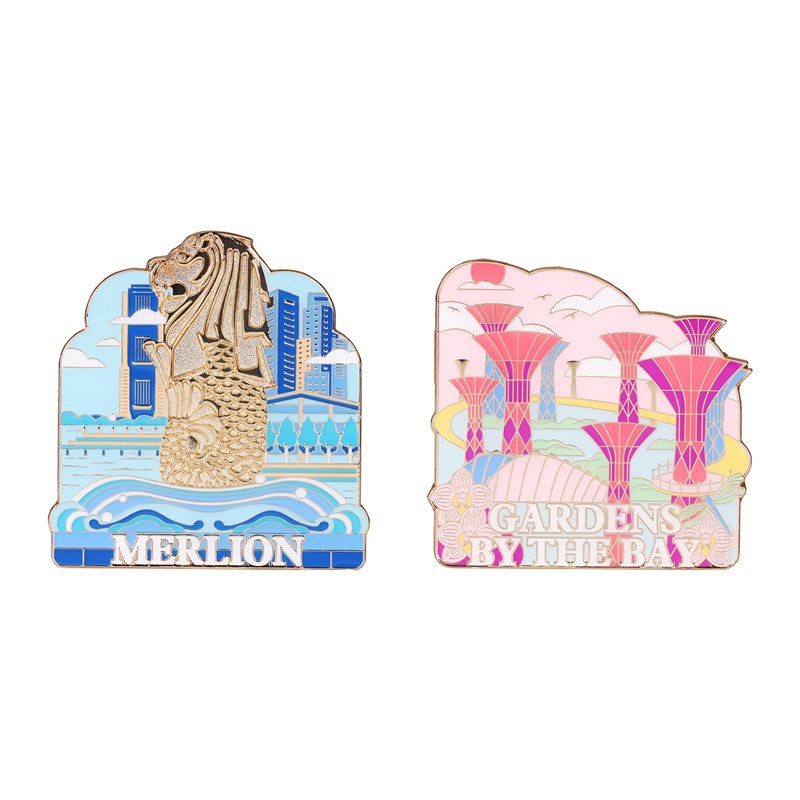 新加坡款金属磁吸冰箱贴鱼尾狮滨海湾H花园景点地标旅游文创纪念