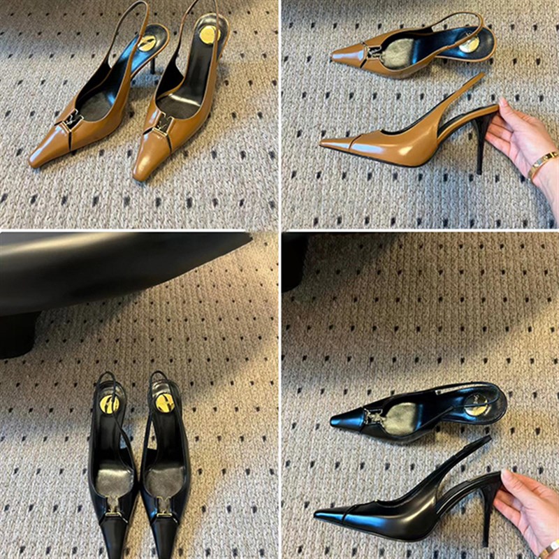 高定2025春夏新款时髦t超高跟金属扣包头凉鞋女气质细跟后绊带女