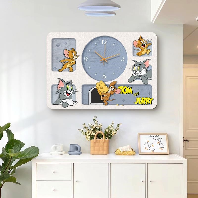 网红猫和老鼠电表箱装饰画v带钟表奶油风配电箱遮挡挂画电闸弱电