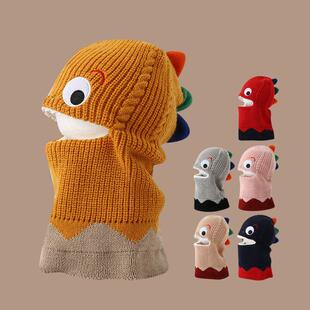 儿童帽子秋冬韩版男童加绒护耳围脖宝宝冬季防风护脸一体毛线帽潮
