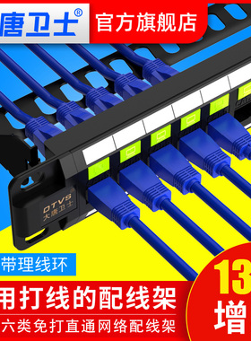 大唐卫士DT7624M网络配线架24口六类免打直通 非屏蔽6类 超五类 水晶头19英寸标准