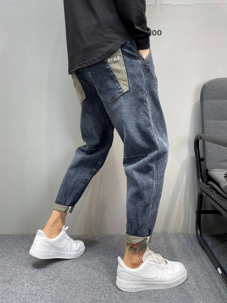 男士牛仔裤秋季新款直筒宽松水洗浅色休闲九分高级感工装裤潮牌