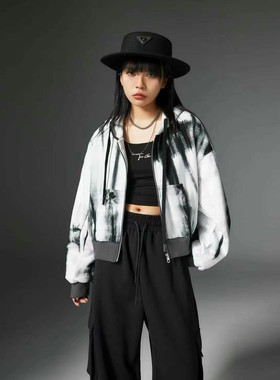 拓谷设计师款泼墨卫衣外套秋新款潮牌拉链开衫连帽夹克上衣Q40013