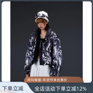 拓谷壹缺潮牌90白鸭绒羽绒服短款2025冬季新款连帽面包服D52549