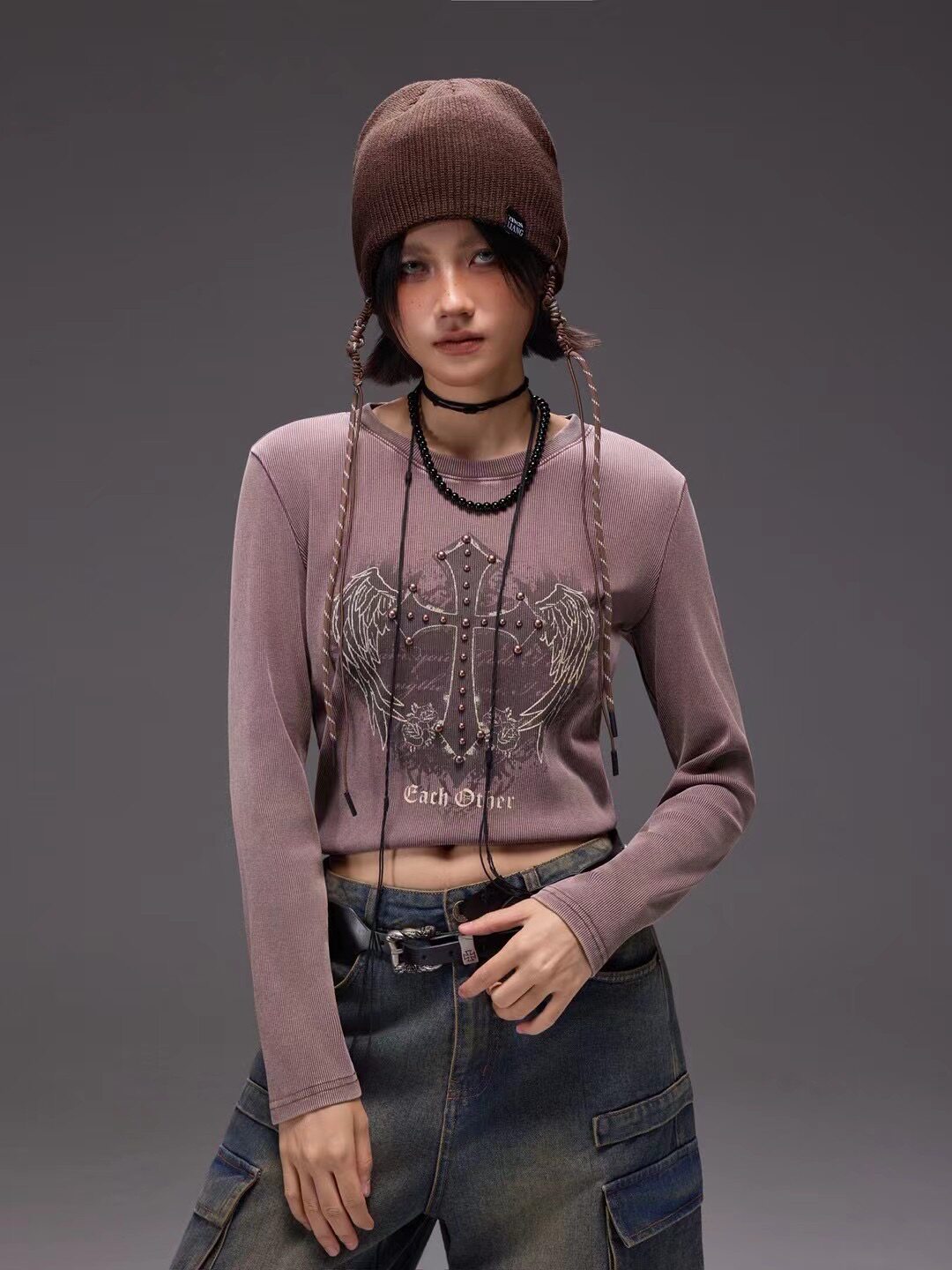 拓谷潮牌辣妹长袖t恤女美式做旧铆钉弹力修身打底衫上衣秋Q52487,女装/女士精品,T恤,淘宝优惠券,粉丝福利购,淘宝优惠卷