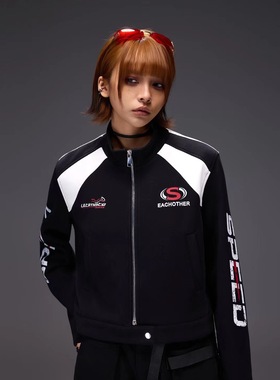 拓谷欧美帅气机车服外套秋季新款撞色拼接短款修身夹克上衣Q52152