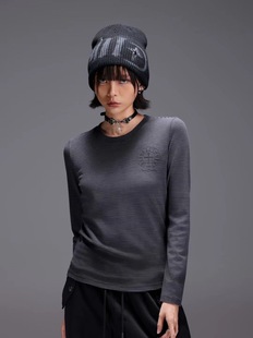 百搭修身 拓谷秋季 圆领T恤2025新款 女装 打底上衣Q52400 灰条纹长袖