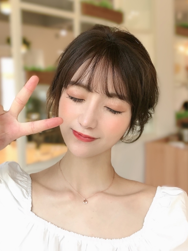 超轻薄齐刘海假发女童学院风大童发夹式头顶手织短发