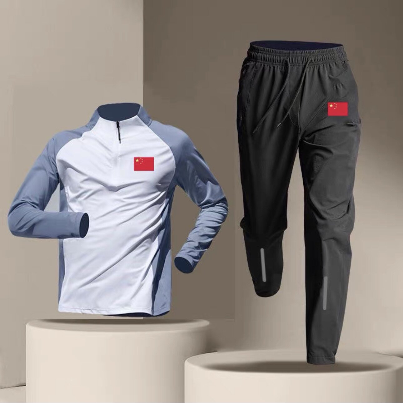 SU BINGTIAN HAS THE SAME SPORTS STUDENT TRACK AND FIELD TRAINING CLOTHES QUICK-DRYING SPORTS SUITS RUNNING FITNESS HALF-ZIP TOPS AND TROUSERS