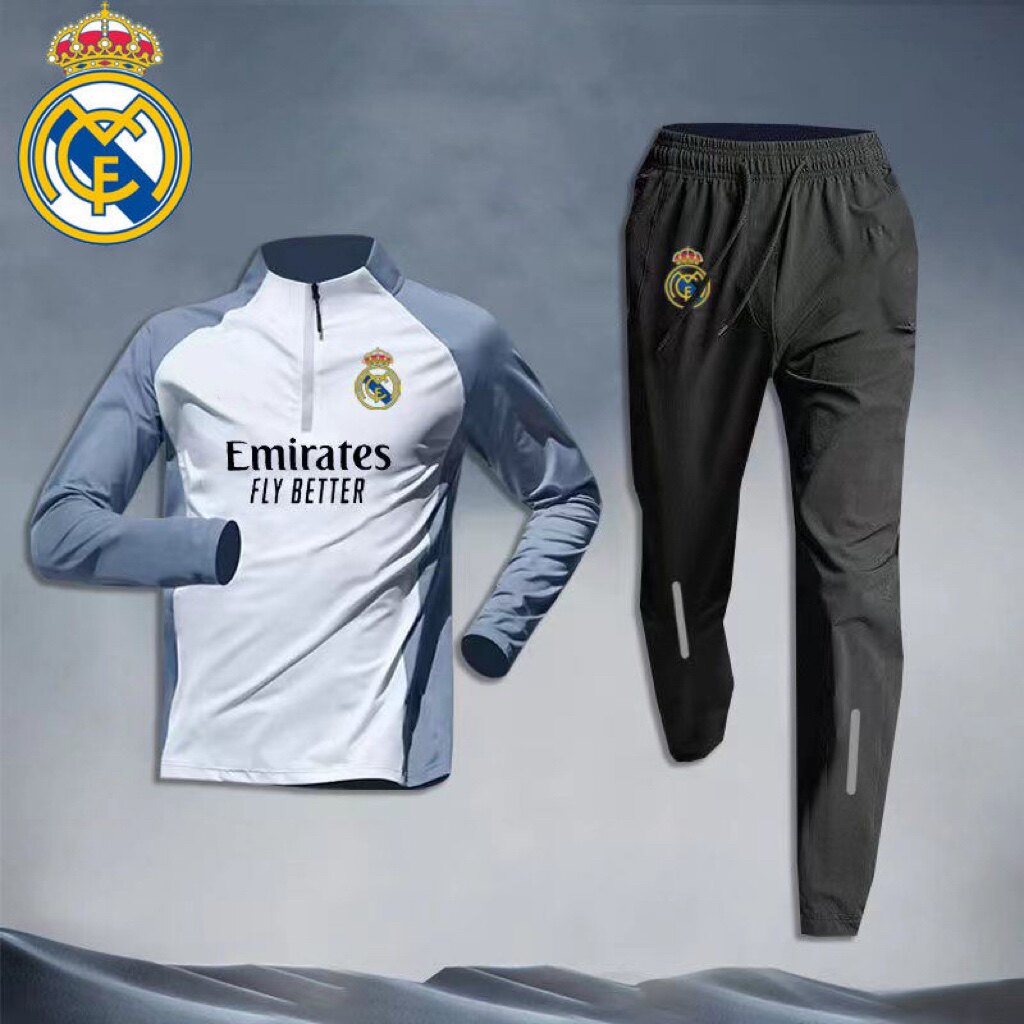 2324 REAL MADRID SAME HALF ZIP FOOTBALL TRAINING JERSEY SPORTS SUIT MENS RUNNING QUICK-DRYING LONG SLEEVE TROUSERS