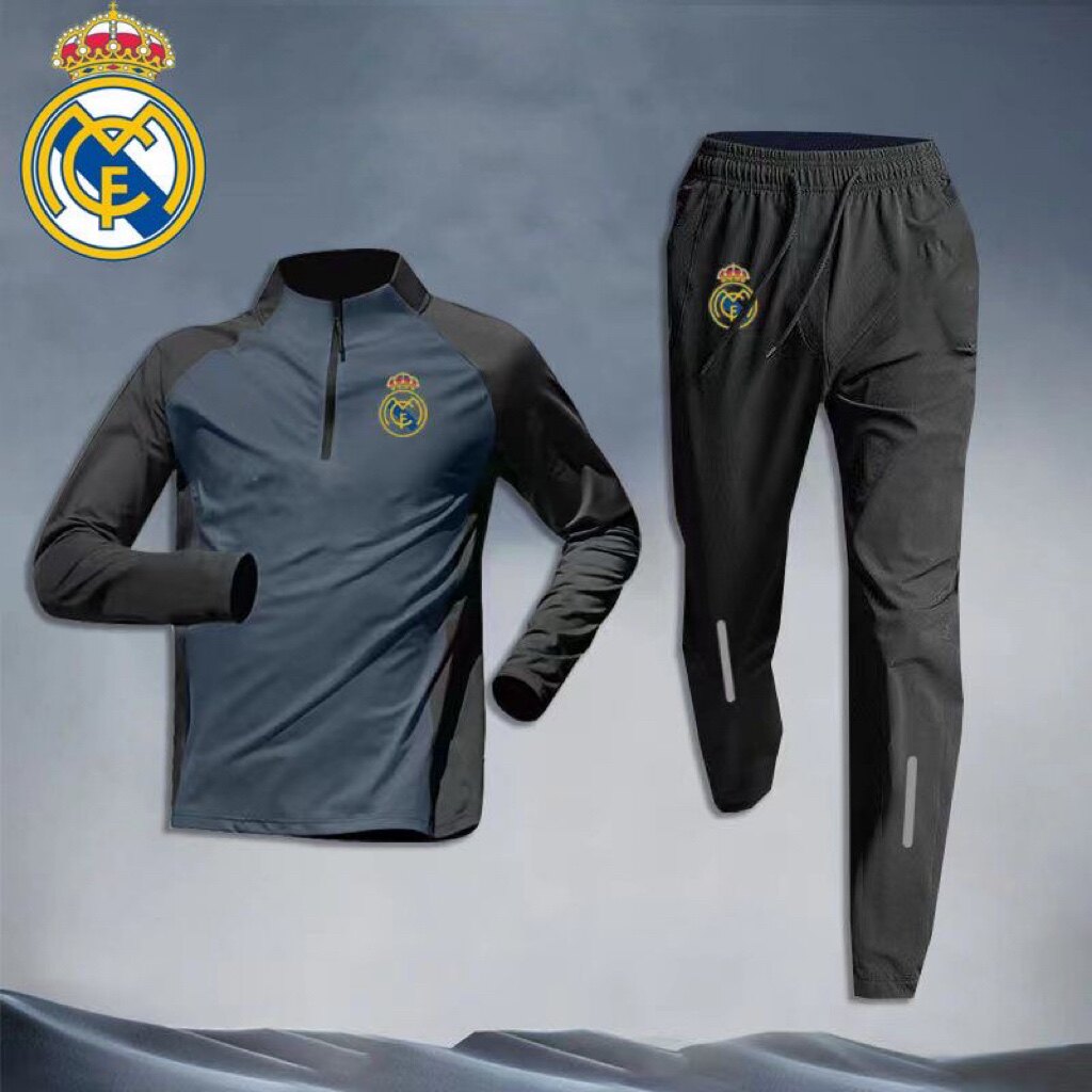 2324 REAL MADRID SAME HALF ZIP FOOTBALL TRAINING JERSEY SPORTS SUIT MENS RUNNING QUICK-DRYING LONG SLEEVE TROUSERS