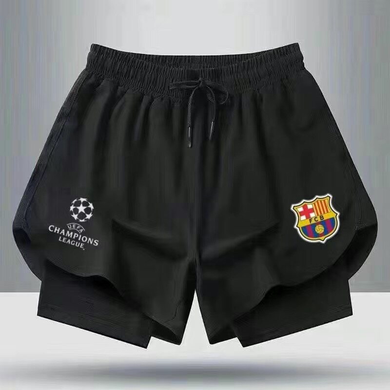 2324欧冠队徽足球训练运动短裤夏季冰丝男女足球双层防走光速干裤